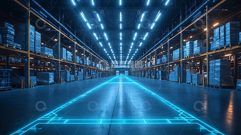 高清大图下载【趣麦麦图】仓库内部蓝色灯光照射