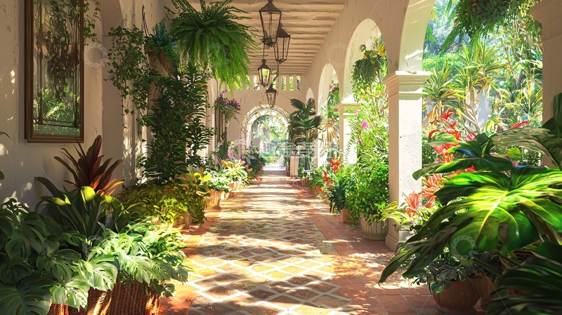 高清大图下载【趣麦麦图】阳光下的庭院走廊