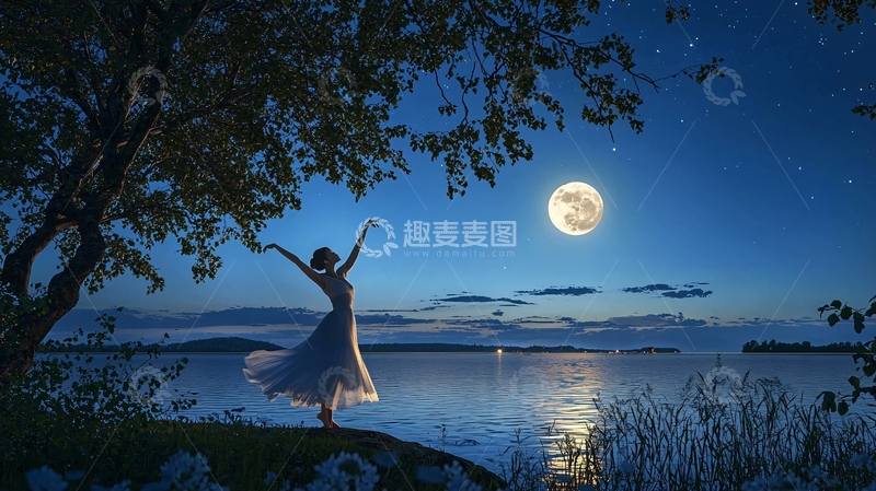 高清大图下载【趣麦麦图】月光下舞蹈女子