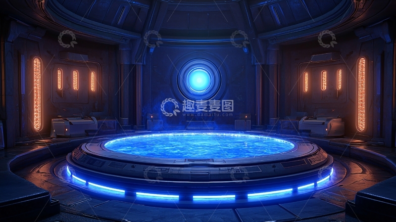 高清大图下载【趣麦麦图】科幻圆形房间蓝色光