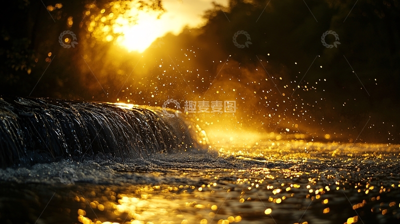高清大图下载【趣麦麦图】金色阳光下的瀑布美景