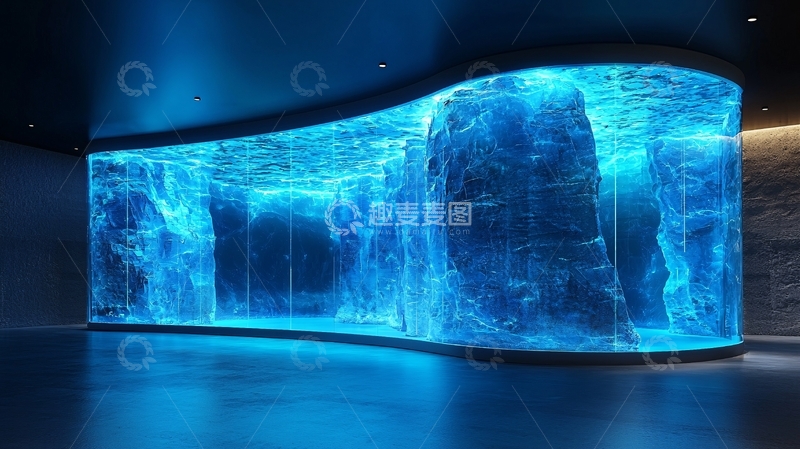高清大图下载【趣麦麦图】蓝色光晕的弧形墙面