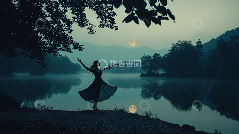 高清大图下载【趣麦麦图】月光下舞蹈的女子