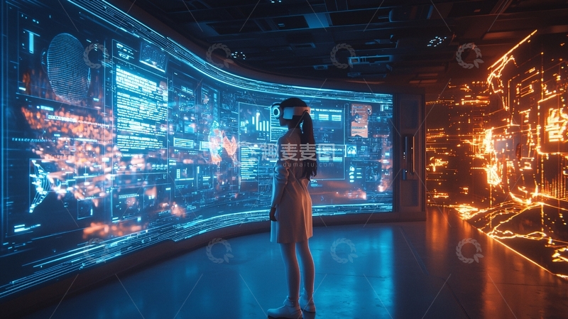 高清大图下载【趣麦麦图】未来感控制室女性背影