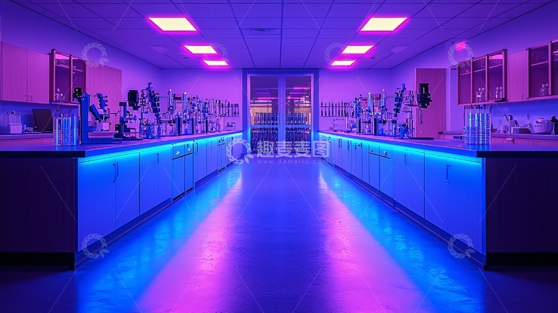 高清大图下载【趣麦麦图】蓝色紫色霓虹灯实验室