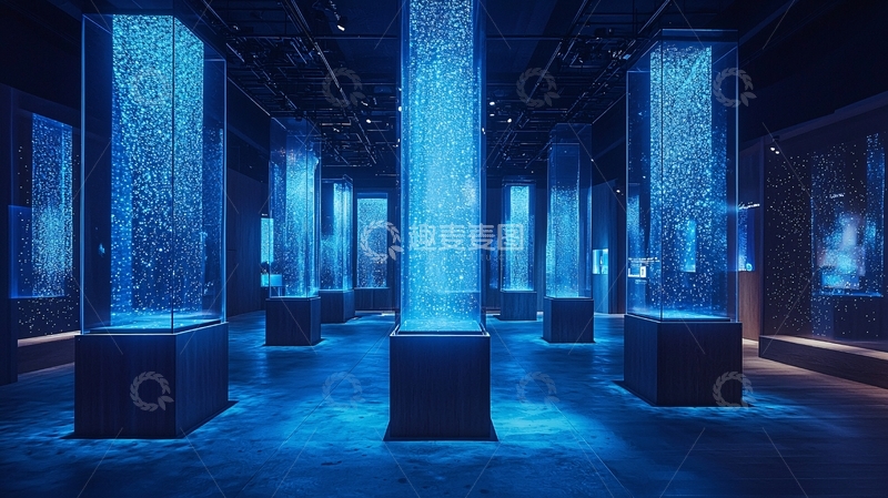 高清大图下载【趣麦麦图】蓝色光柱的现代展厅