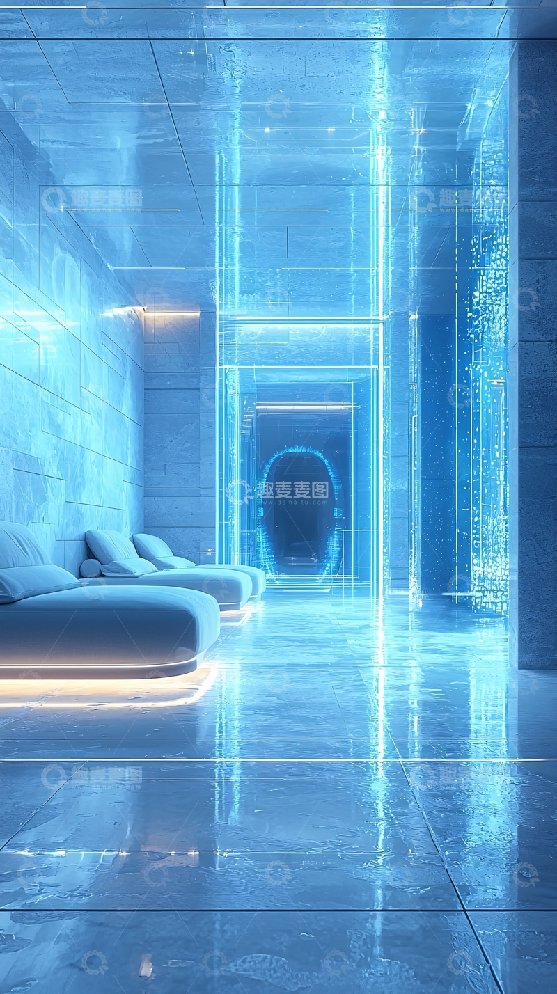 高清大图下载【趣麦麦图】未来感蓝色休息室