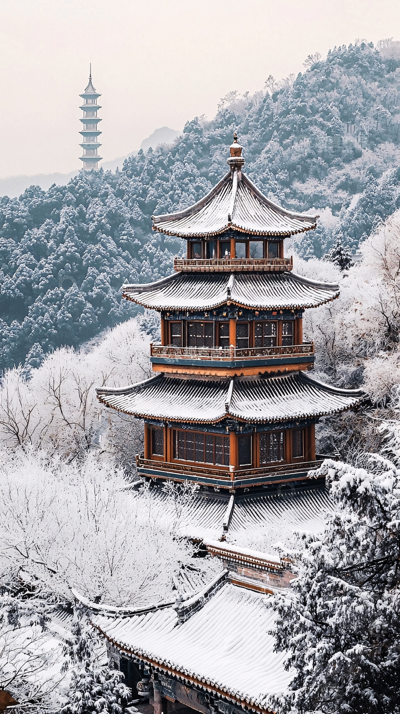 高清大图下载【趣麦麦图】雪景古塔