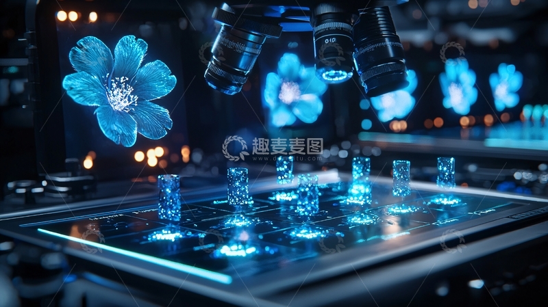 高清大图下载【趣麦麦图】蓝色花朵科技感十足