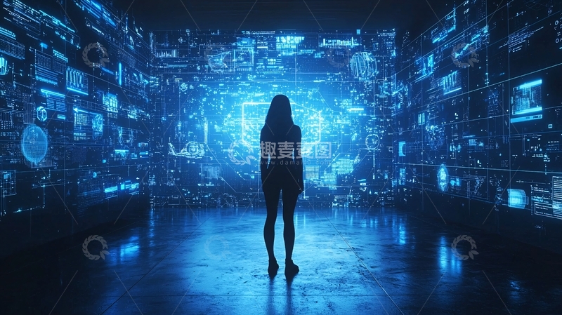 高清大图下载【趣麦麦图】女性站在数据墙前