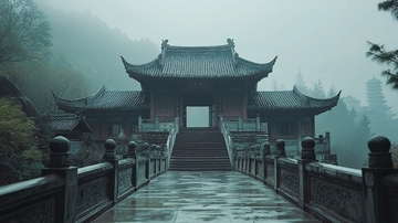 雾气缭绕的古建筑