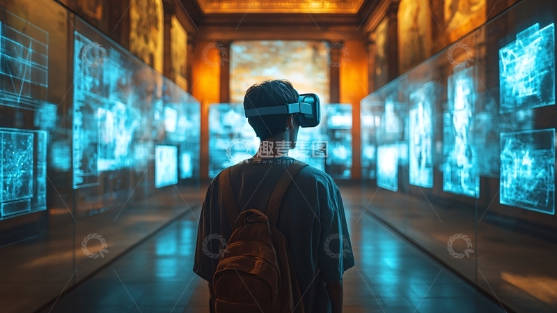高清大图下载【趣麦麦图】VR体验者在博物馆参观