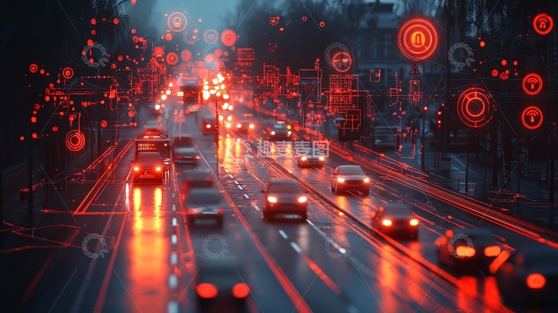 高清大图下载【趣麦麦图】雨夜高速公路红色光晕