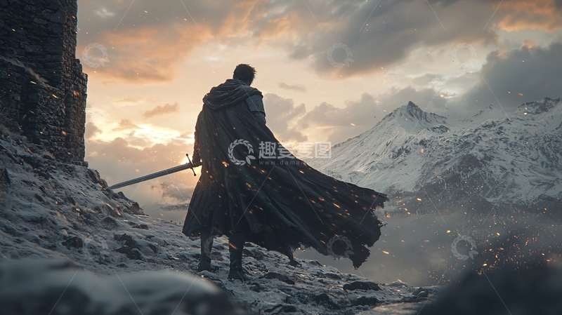 高清大图下载【趣麦麦图】落日余晖下的披风战士
