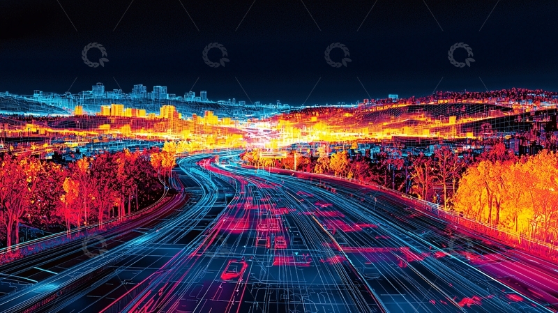 高清大图下载【趣麦麦图】夜间城市公路的炫彩光线