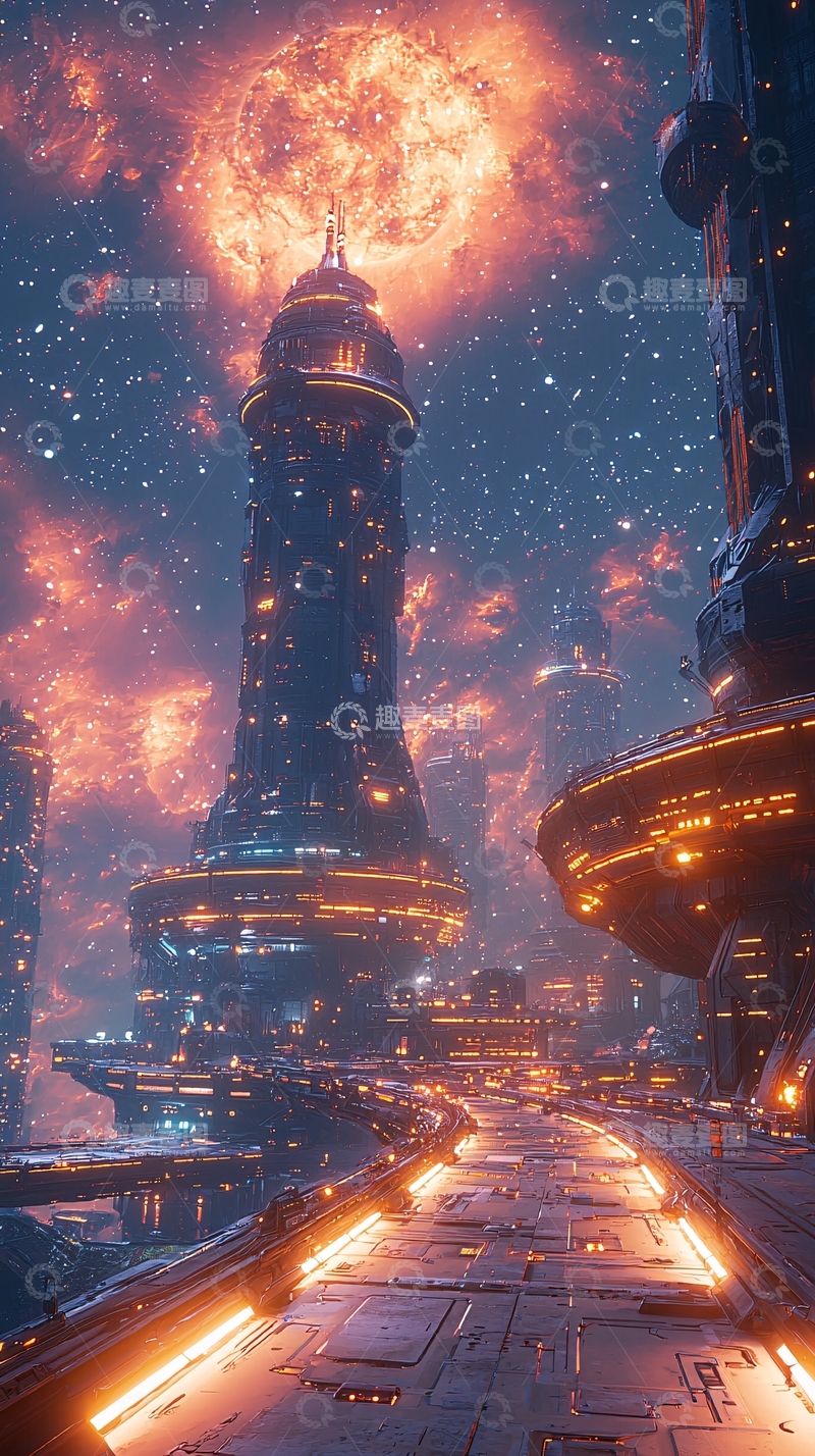 高清大图下载【趣麦麦图】未来城市星空背景