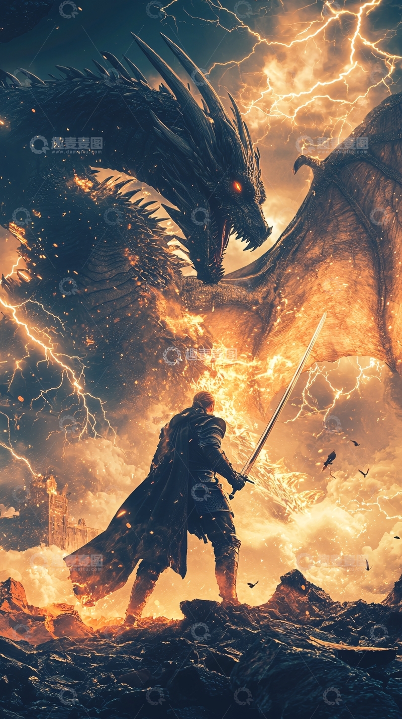 高清大图下载【趣麦麦图】黑暗巨龙与战士