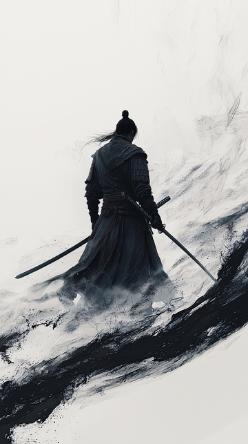 水墨武士背影