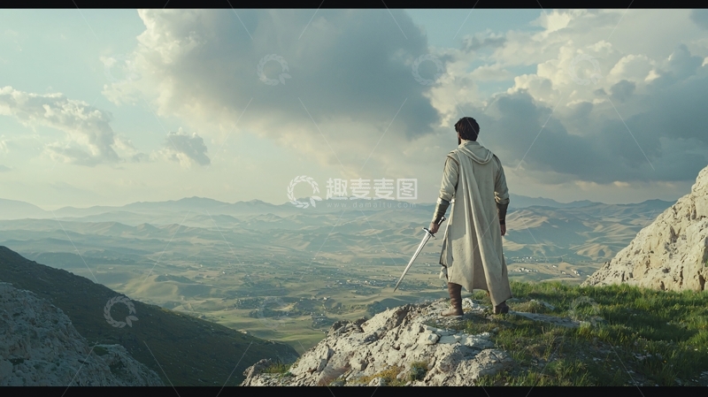 高清大图下载【趣麦麦图】山顶持剑眺望远方