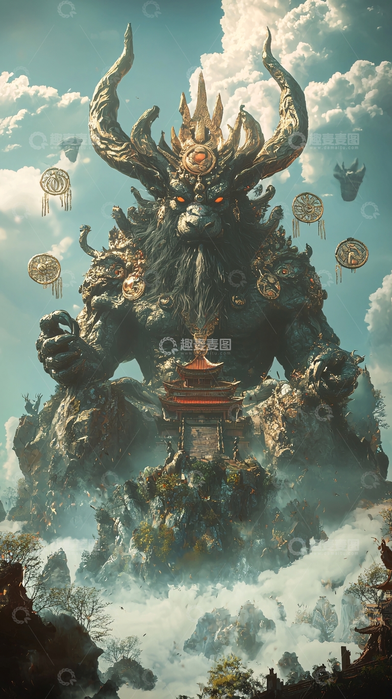 高清大图下载【趣麦麦图】巨型石像山神