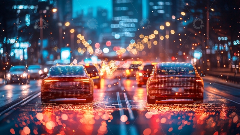 高清大图下载【趣麦麦图】雨夜城市车流