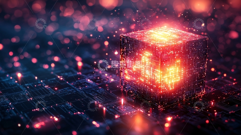高清大图下载【趣麦麦图】发光红色科技魔方