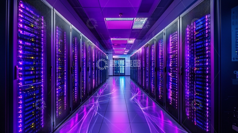 高清大图下载【趣麦麦图】紫色灯光的数据中心走廊