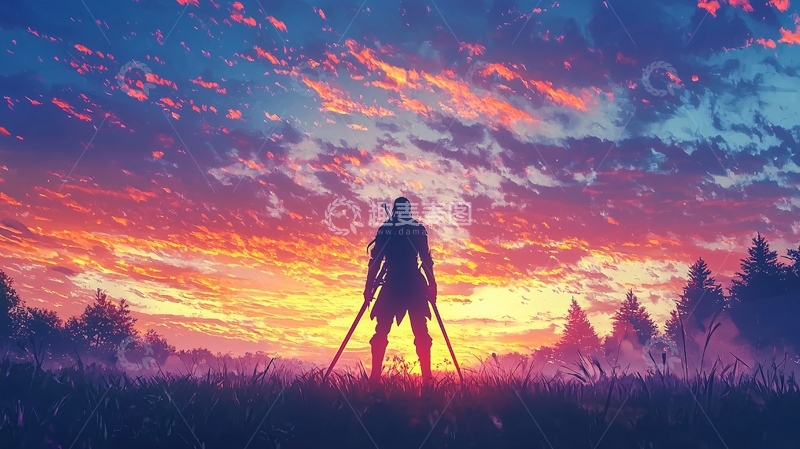 高清大图下载【趣麦麦图】落日余晖下的武士