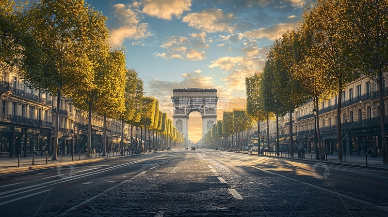 高清大图下载【趣麦麦图】巴黎凯旋门清晨景色