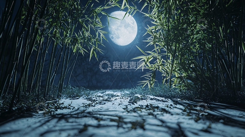 高清大图下载【趣麦麦图】月光下的竹林小路
