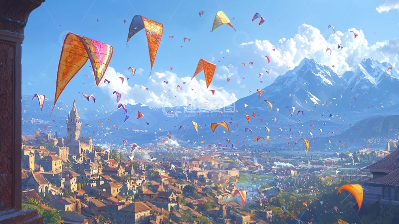 高清大图下载【趣麦麦图】阳光下的彩色风筝