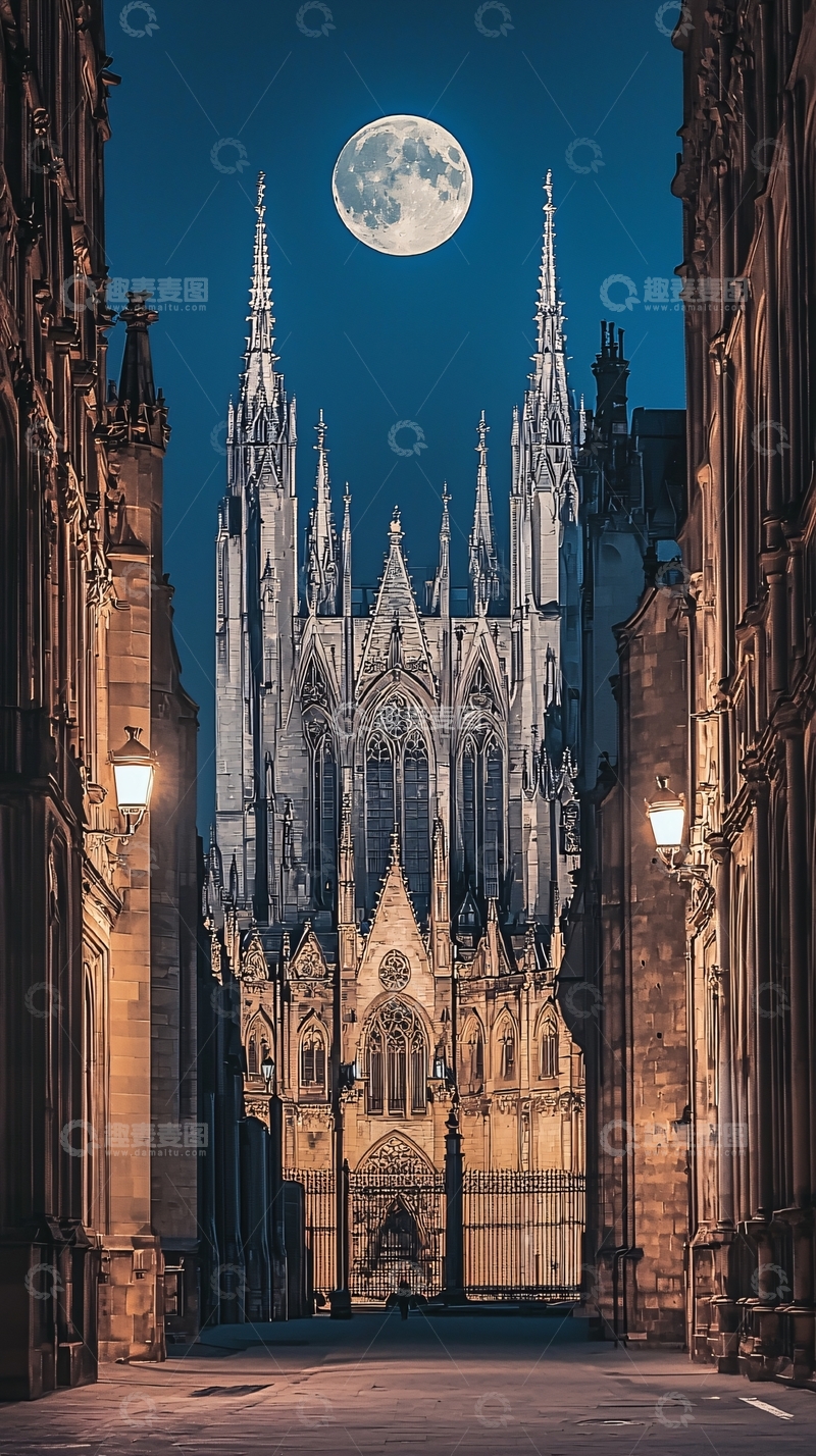 高清大图下载【趣麦麦图】哥特式建筑夜景