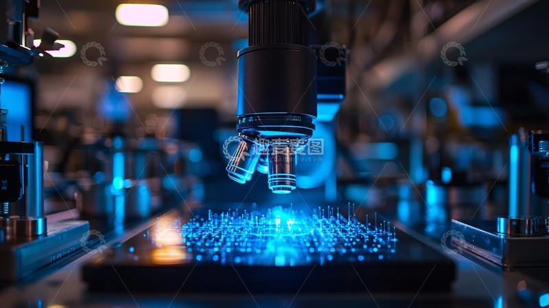 高清大图下载【趣麦麦图】科技感显微镜对准芯片