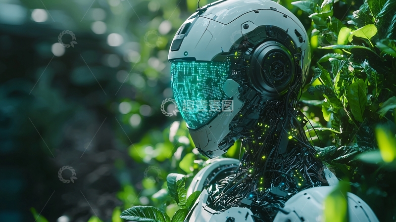 高清大图下载【趣麦麦图】科幻机器人隐藏在绿叶中