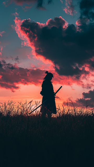 落日武士剪影