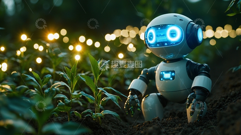 高清大图下载【趣麦麦图】田野中的可爱小机器人