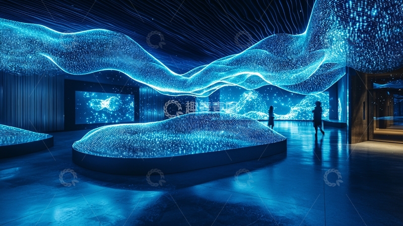 高清大图下载【趣麦麦图】蓝色光点组成的数字艺术空间