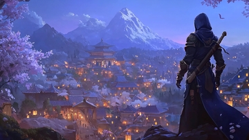 雪山下的夜晚小镇