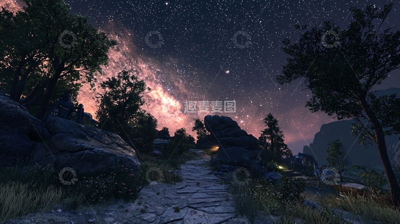 高清大图下载【趣麦麦图】星空下的石板路