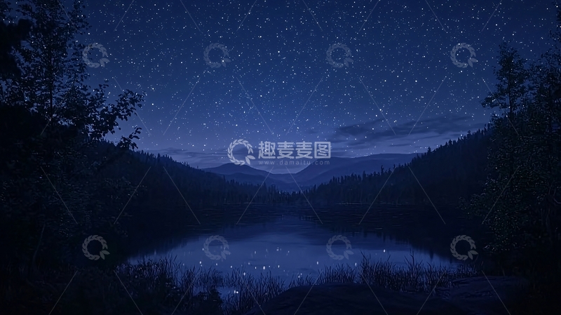 高清大图下载【趣麦麦图】星空下的湖泊