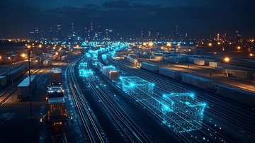 未来城市夜景下的智能物流