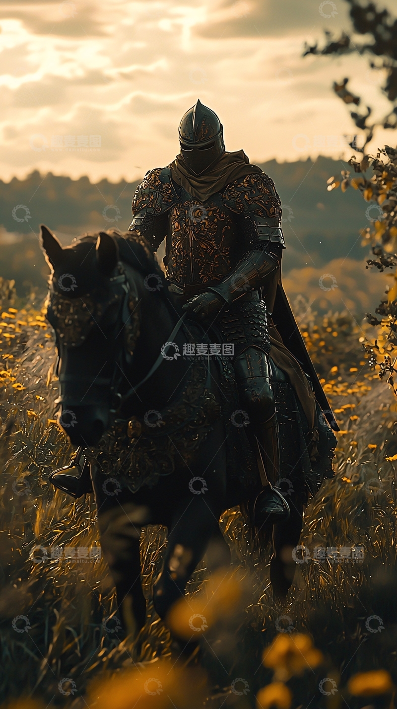 高清大图下载【趣麦麦图】落日余晖下的骑士