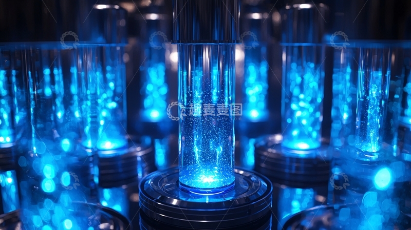 高清大图下载【趣麦麦图】科幻实验室内蓝色发光容器