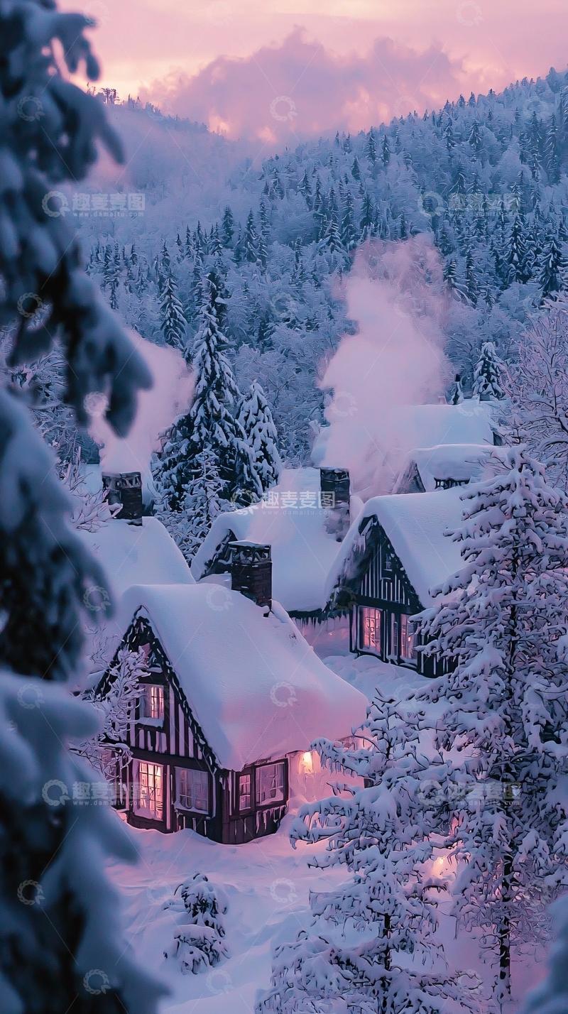 高清大图下载【趣麦麦图】雪景小屋