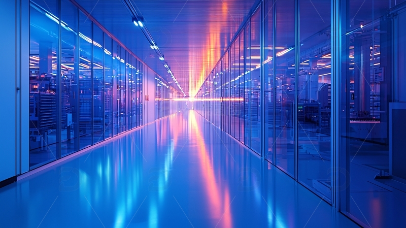 高清大图下载【趣麦麦图】蓝色灯光照亮的现代走廊