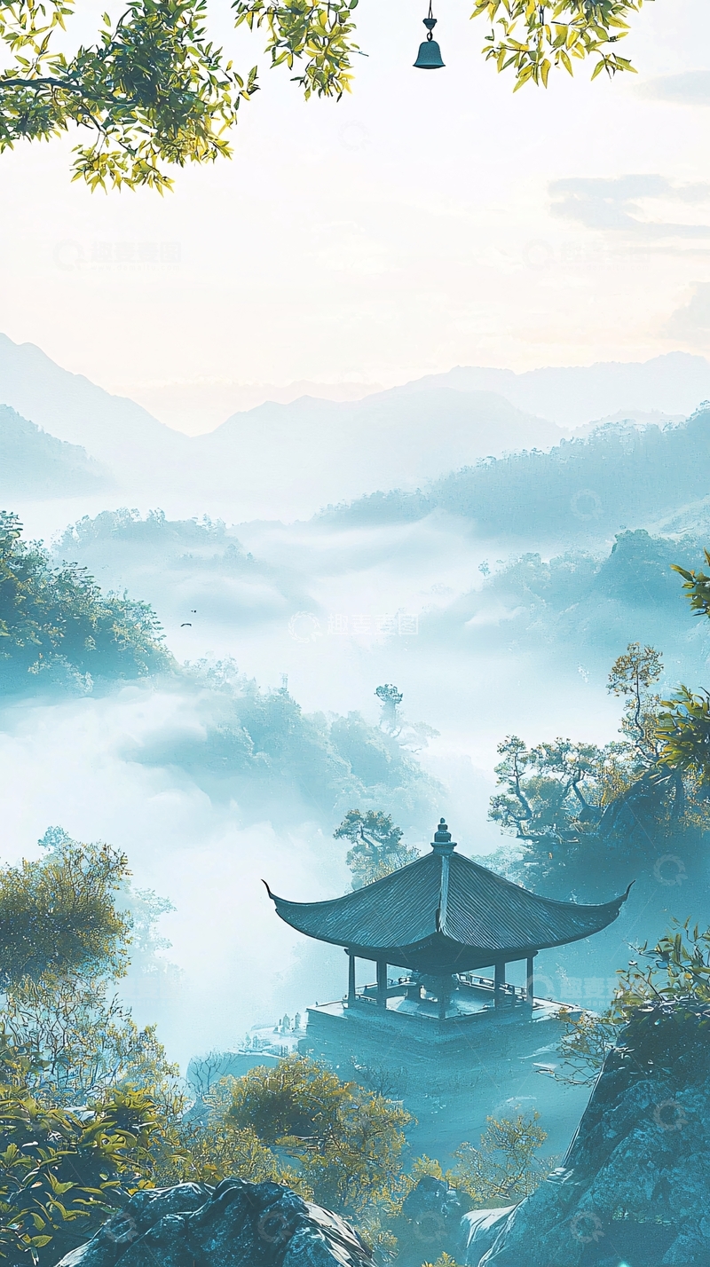 高清大图下载【趣麦麦图】仙境般山水亭台
