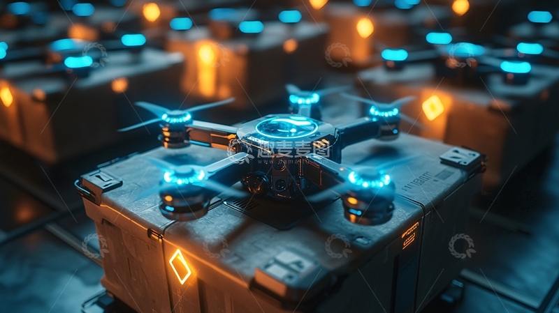 高清大图下载【趣麦麦图】无人机阵列科幻风格