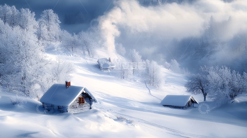 高清大图下载【趣麦麦图】雪景小屋