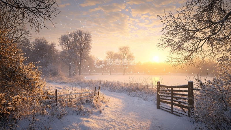 高清大图下载【趣麦麦图】冬日雪景田园风光