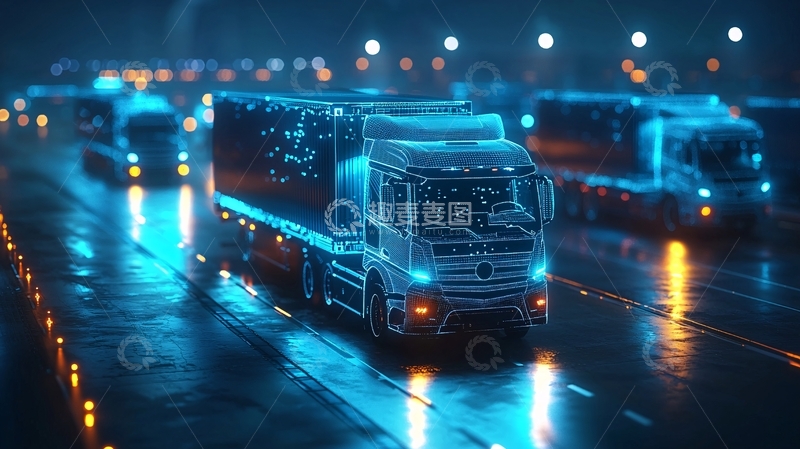 高清大图下载【趣麦麦图】夜间道路上行驶的卡车
